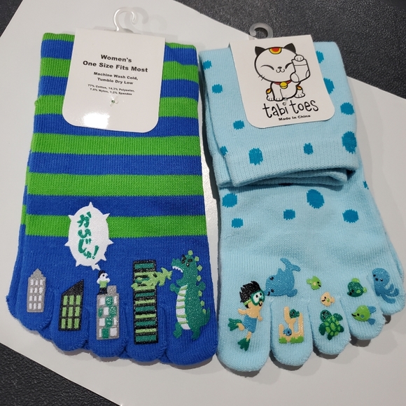 Lot of 3 pairs 5 finger Socks Sox Sushi Godzilla Boy Diver MIX - Picture 11 of 16